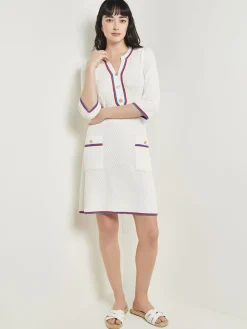 Above the Knee Sheath Dress - Intarsia Soft Knit