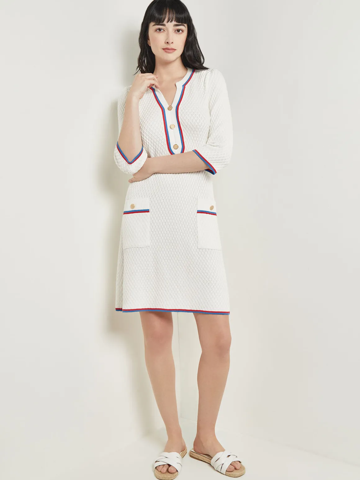 Above the Knee Sheath Dress - Intarsia Soft Knit