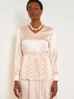 Belted Blouse - Chevron Textured Crepe de Chine