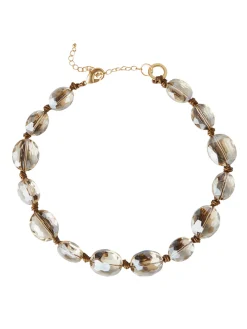 Champagne Crystal Woven Leather Necklace