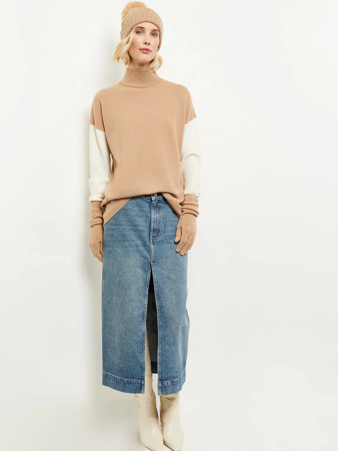 Colorblock Cashmere Turtleneck Tunic
