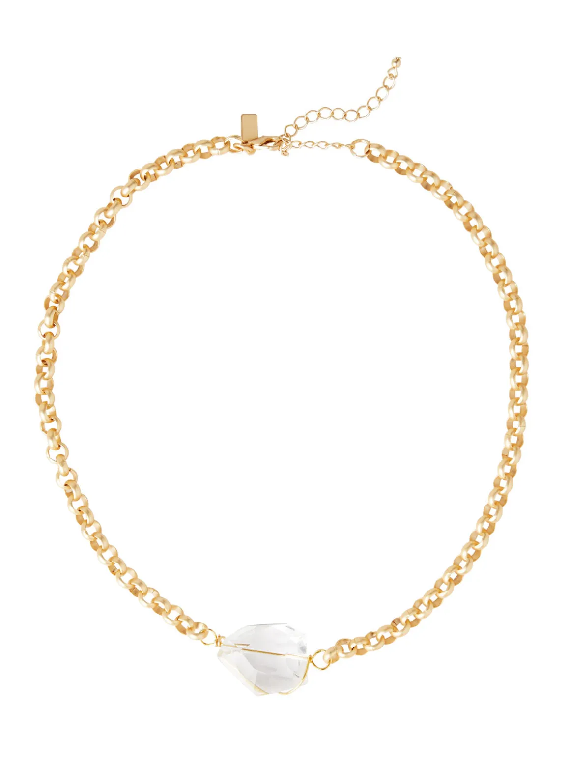 Handmade Wire Wrapped Crystal Nugget Matte Gold Rolo Chain Necklace