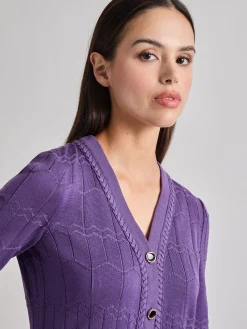 Heritage Fit Braided Trim Tonal Zig-Zag Knit Cardigan