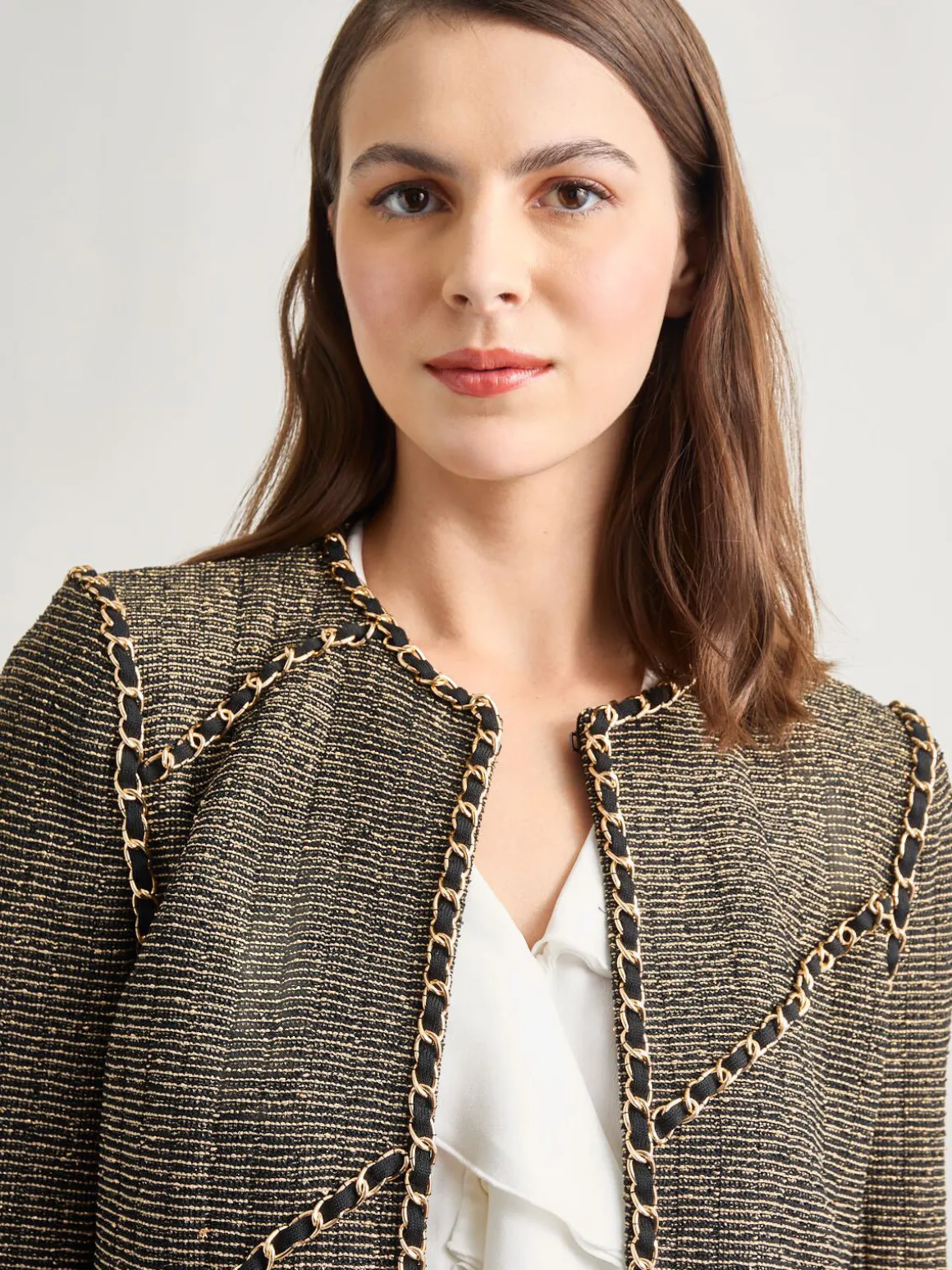Heritage Fit Curbed Chain Trim Lurex Knit Jacket