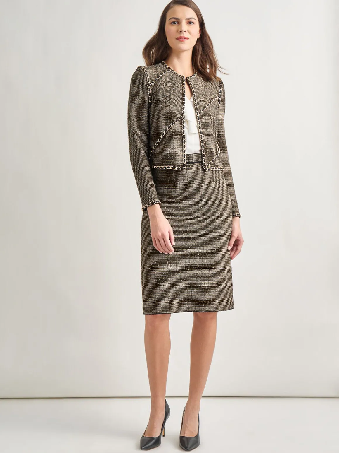 Heritage Fit Curbed Chain Trim Lurex Knit Jacket