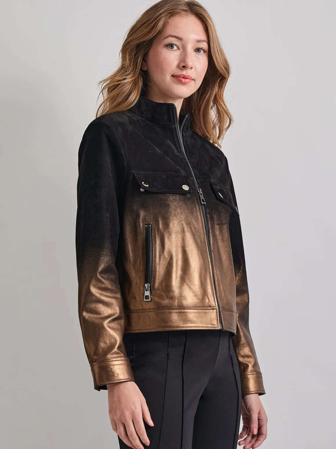 Heritage Fit Gold Ombre Suede Leather Trucker Jacket