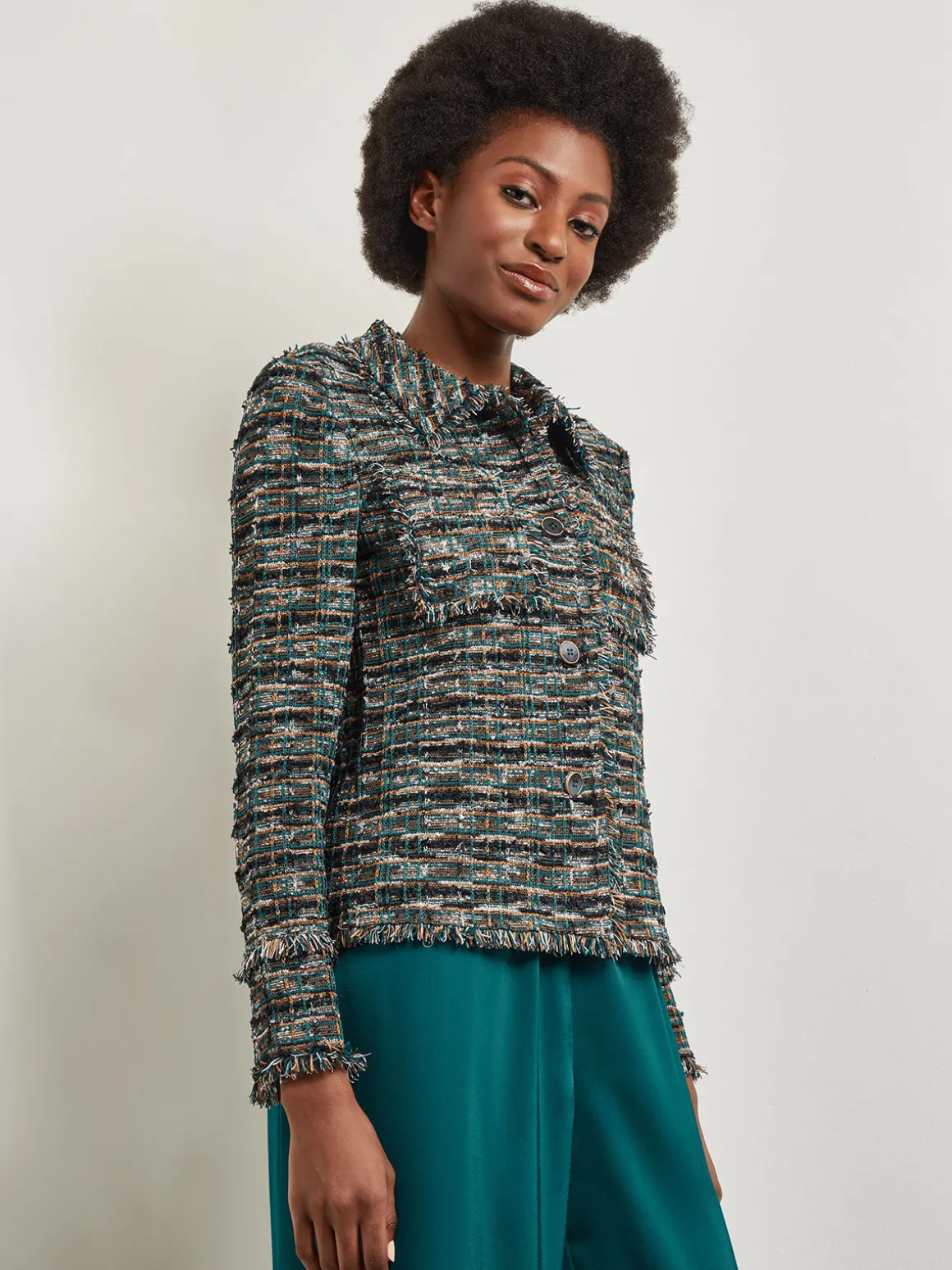 Heritage Fit Lapel Jacket - Fringe Trim Tweed Knit