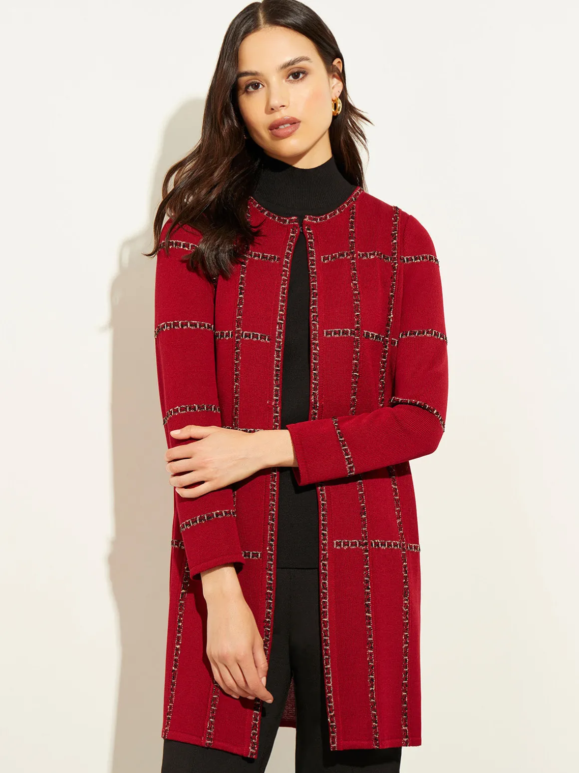 Heritage Fit Tweed Trim Windowpane Knit Duster