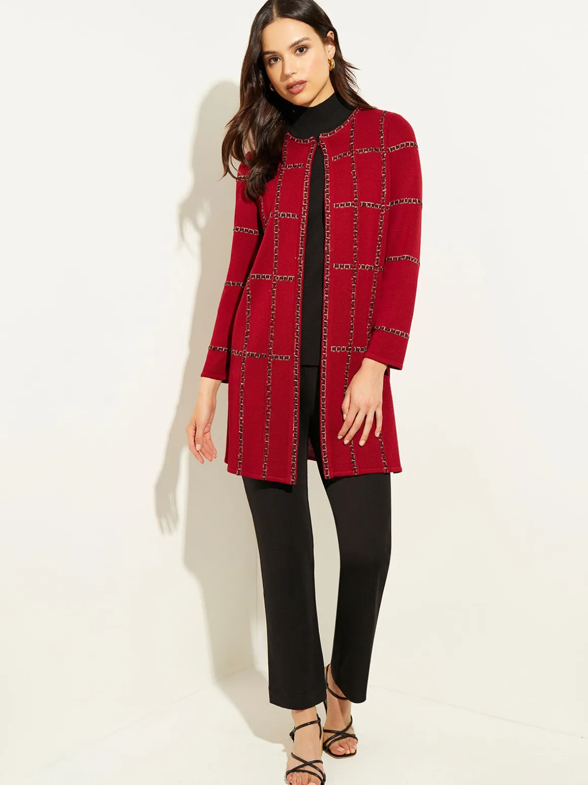 Heritage Fit Tweed Trim Windowpane Knit Duster