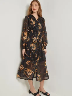 Maxi Fit & Flare Dress - Printed Woven Chiffon