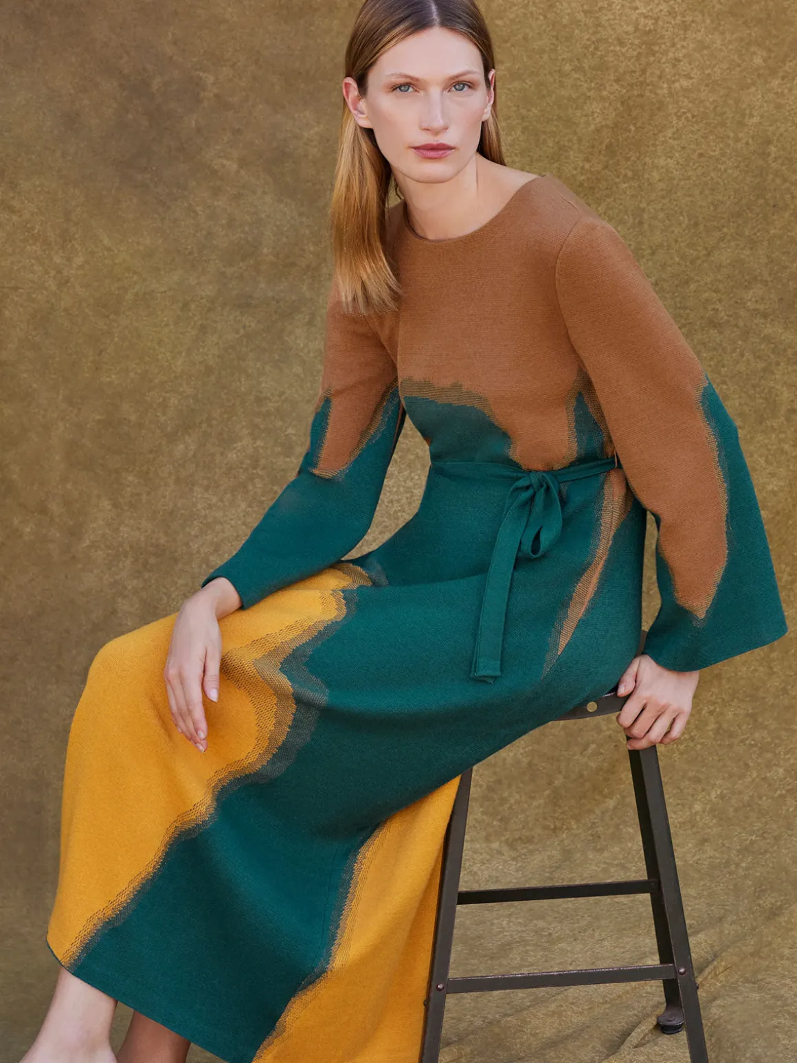 Maxi Shift Dress - Abstract Jacquard Cozy Knit