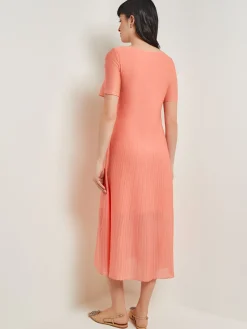 Midi A-Line Dress - Short Sleeve Burnout Knit