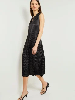 Midi Sheath Dress - Chevron Textured Crepe De Chine