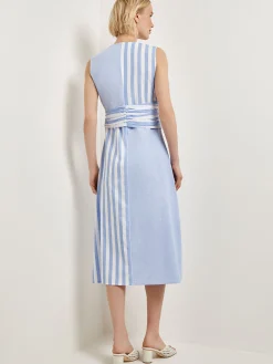 Modern Fit Midi A-Line Dress - Split Pattern Cotton