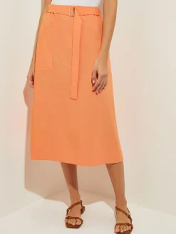 Pocketed Poplin A-Line Midi Skirt