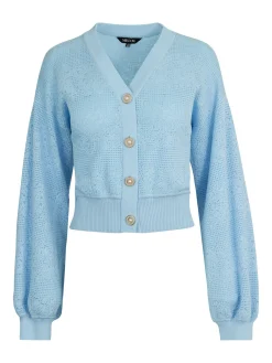 Relaxed Fit Button Front Jacket - Balloon Sleeve Soft Burnout Knit