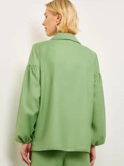 Relaxed Fit One Button Jacket - Balloon Sleeve Relaxed Woven