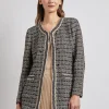 Tailored Fit Contrast Trim Tweed Knit Jacket