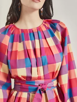 Tie Waist Blouse - Plaid Cotton Blend