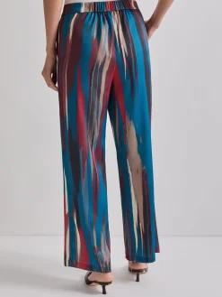 Zipper Fly Brushtroke Woven Wide Leg Pant