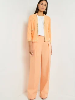 Zipper Fly Wide Leg Pants - Faux Cupro Silk